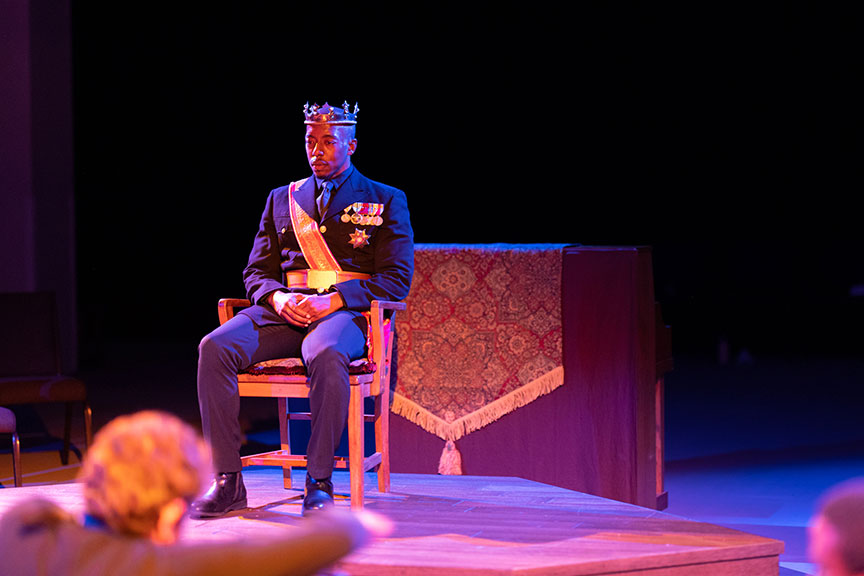 Jude Tibeau as King Henry IV in The Old Globe and University of San Diego Shiley Graduate Theatre Program's Henry IV, Part 1. Photo by Rich Soublet II.