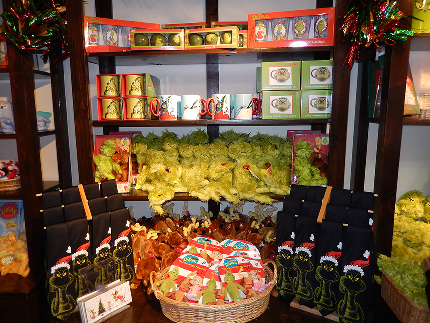 Many Grinch gifts and other Seussian treats are available in The Old Globe's Helen Edison Gift Shop for the 2016 holiday season. Photo by Mike Hausberg.