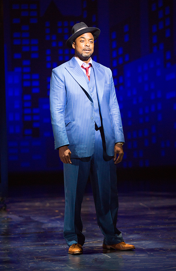 Terence Archie as Sky Masterson in Guys and Dolls, with music and lyrics by Frank Loesser, book by Abe Burrows and Jo Swerling, directed and choreographed by Josh Rhodes, runs July 2 - August 13, 2017 at The Old Globe. Photo by Jim Cox.
