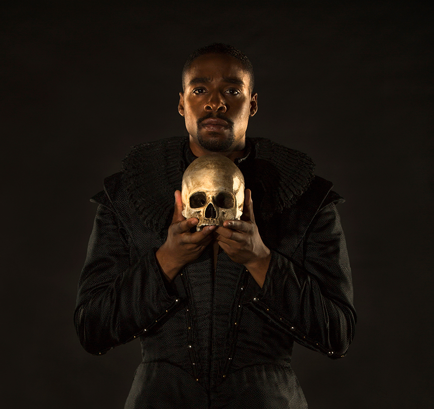 Grantham Coleman appears in the title role of Hamlet, by William Shakespeare, directed by Barry Edelstein, 2017. Photo by Jim Cox.