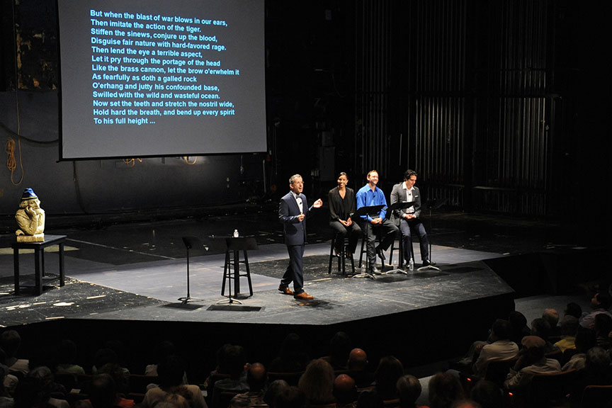 Old Globe Artistic Director Barry Edelstein leads Thinking Shakespeare Live! (2013). Photo by Doug Gates.