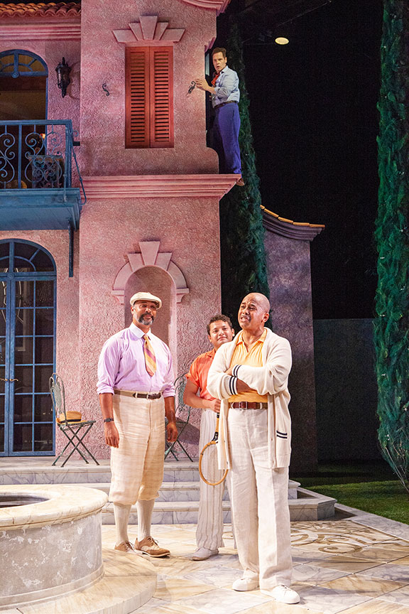 (above) Michael Hayden as Benedick, René Thornton Jr. as Leonato, Carlos Angel-Barajas as Claudio, and Michael Boatman as Don Pedro in Much Ado About Nothing, by William Shakespeare, directed by Kathleen Marshall, runs August 12 – September 16, 2018 at The Old Globe. Photo by Jim Cox.