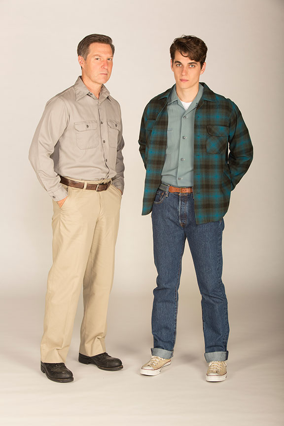 (from left) Ron Bohmer appears as John Hickam and Kyle Selig as Homer Hickam in the West Coast premiere of October Sky, with book by Brian Hill and Aaron Thielen, music and lyrics by Michael Mahler, directed and choreographed by Rachel Rockwell, inspired by the Universal Pictures film and Rocket Boys by Homer H. Hickam, Jr., running Sept. 10 - Oct. 23, 2016 at The Old Globe. Photo by Jim Cox.