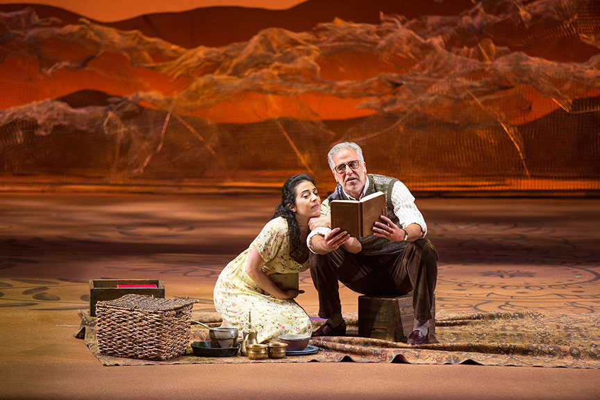 (from left) Nadine Malouf as Laila and Joseph Kamal as Babi in A Thousand Splendid Suns, written by Ursula Rani Sarma, based on the book by Khaled Hosseini, directed by Carey Perloff, and co-produced by American Conservatory Theater, runs May 12 – June 17, 2018 at The Old Globe. Photo by Jim Cox.