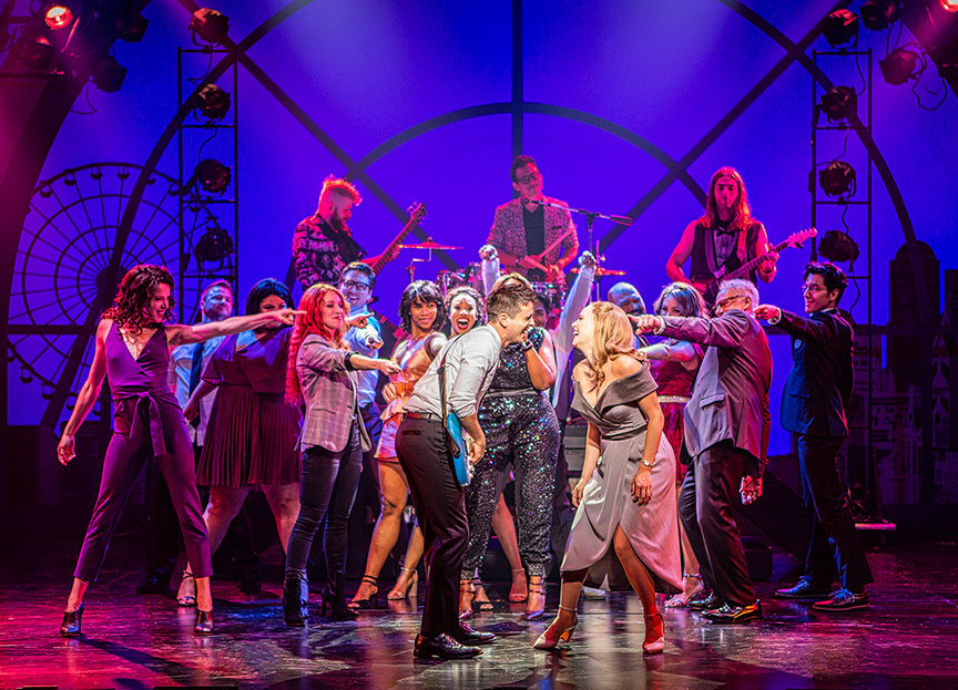 (front) Matt Doyle as Bobby and Katie Rose Clarke as Cassandra with the cast of The Heart of Rock & Roll, running September 6 – October 21, 2018 at The Old Globe. Photo by Jim Cox. 
