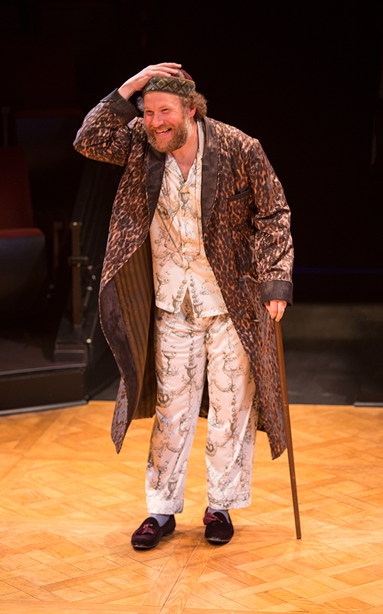 Andy Grotelueschen appears as Argan in the world premiere adaptation of Molière’s The Imaginary Invalid, adapted by Fiasco Theater, running May 27 – June 25, 2017 at The Old Globe. Photo by Jim Cox.