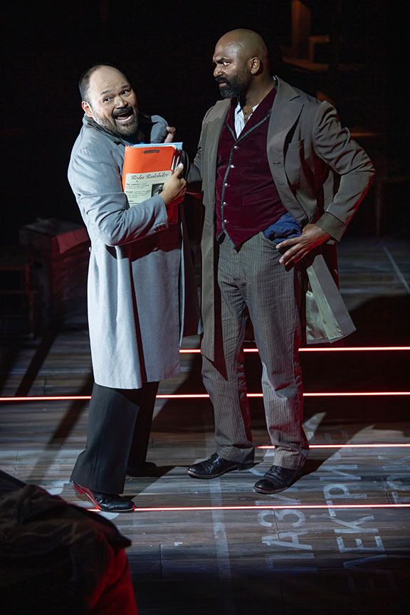 (from left) Orville Mendoza and Nik Walker in The Old Globe’s production of Crime and Punishment, A Comedy. Photo by Jim Cox.
