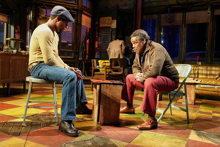 (from left) Amari Cheatom as Youngblood and Ray Anthony Thomas as Turnbo in August Wilson’s Jitney, directed by Ruben Santiago-Hudson, runs January 18 – February 23, 2020 at The Old Globe. Photo by Joan Marcus.
