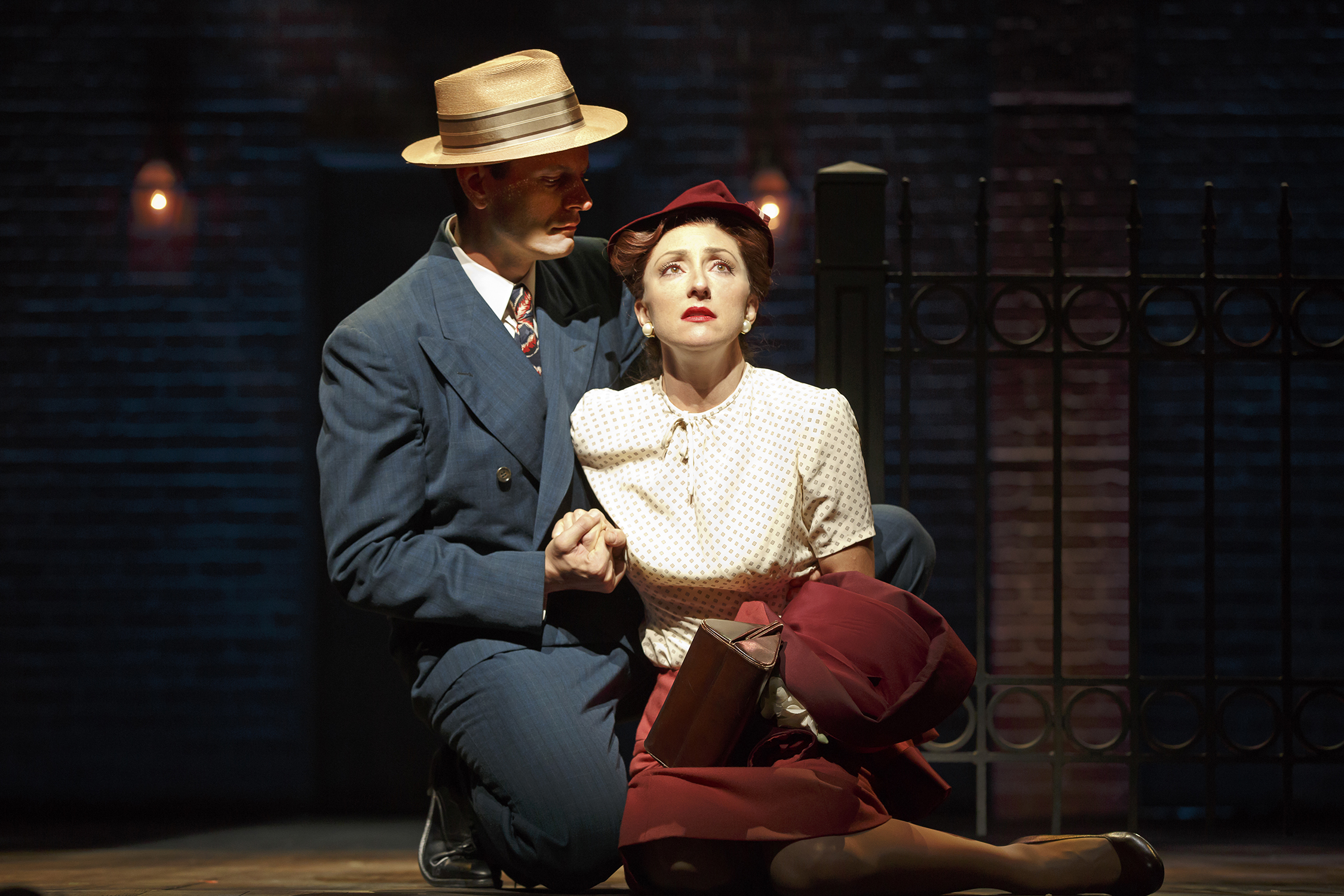 Wayne Alan Wilcox as Jimmy Ray Dobbs and Carmen Cusack as Alice Murphy in the world premiere of Bright Star, a new American musical with music by Steve Martin and Edie Brickell, lyrics by Brickell, book by Martin, based on an original story by Martin and Brickell, and directed by Tony Award winner Walter Bobbie, 2014. Photo by Joan Marcus.