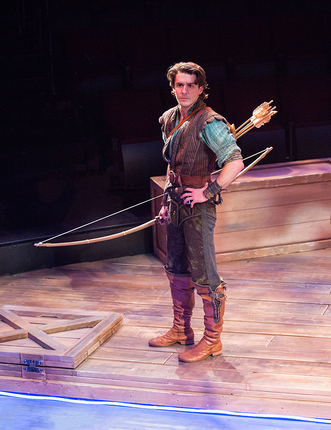 Daniel Reece as Robin Hood in the Globe-commissioned world premiere of Ken Ludwig's Robin Hood!, running July 22 - August 27, 2017 at The Old Globe. Photo by Jim Cox.