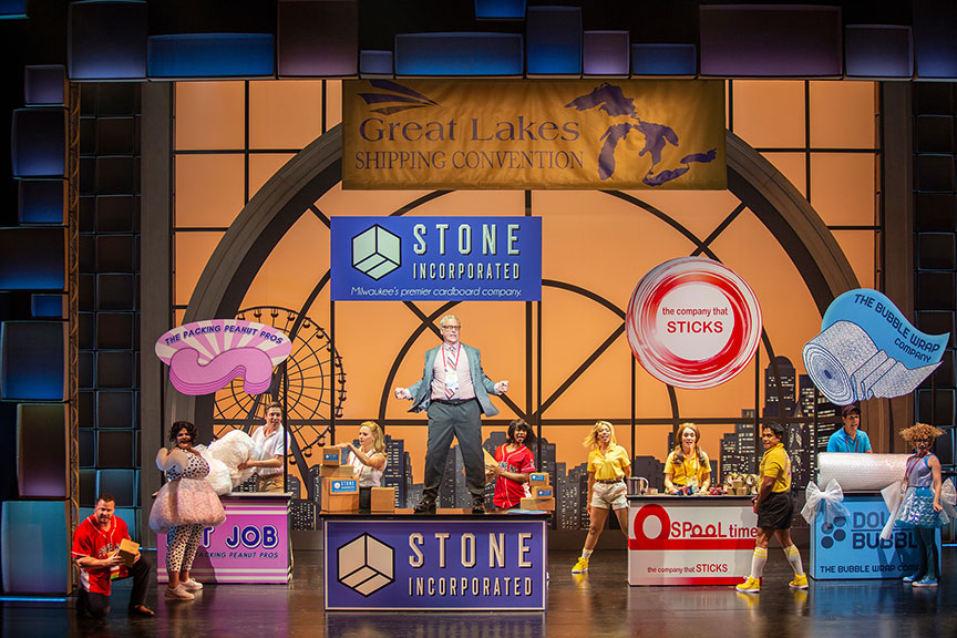 (center) John Dossett as Stone with the cast of The Heart of Rock & Roll, running September 6 – October 21, 2018 at The Old Globe. Photo by Jim Cox. 