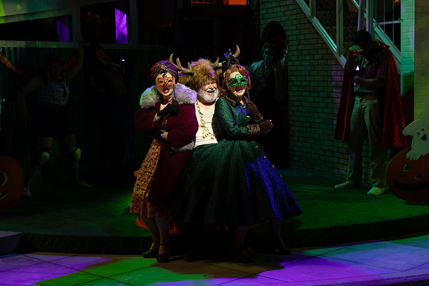 (from left) Ruibo Qian as Mrs. Page, Tom McGowan as Falstaff, and Angela Pierce as Mrs. Ford in Shakespeare’s The Merry Wives of Windsor. Photo by Rich Soublet II.
