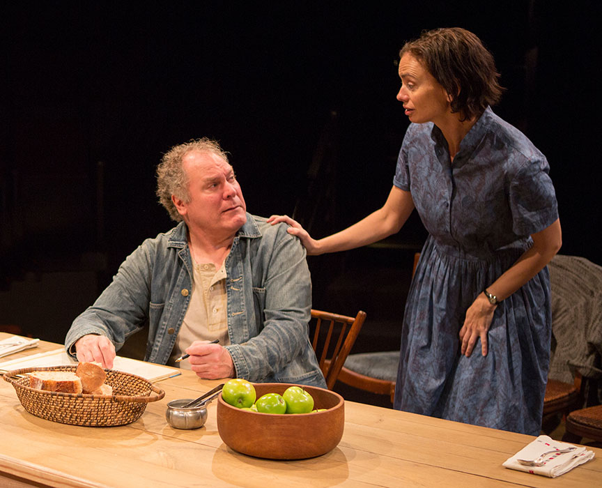Jay O. Sanders as Ványa and Yvonne Woods as Sónya Alexándrivna in Uncle Vanya, translated by Richard Pevear and Larissa Volokhonsky, directed and translated by Richard Nelson, running February 10 – March 11, 2018 at The Old Globe. Photo by Jim Cox.