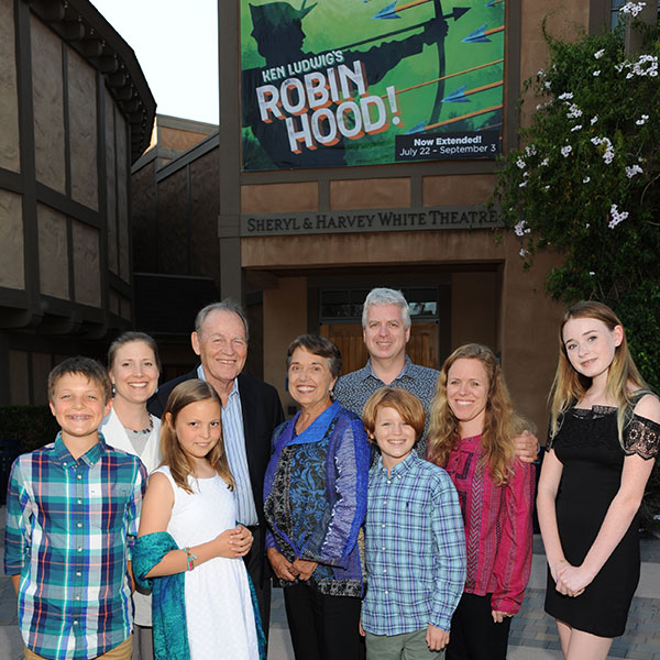 Hal and Pam Fuson with their family at The Old Globe. Photo by Douglas Gates.