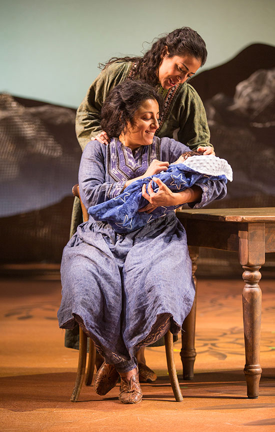(from top) Nadine Malouf as Laila and Denmo Ibrahim as Mariam in A Thousand Splendid Suns, written by Ursula Rani Sarma, based on the book by Khaled Hosseini, directed by Carey Perloff, and co-produced by American Conservatory Theater, runs May 12 – June 17, 2018 at The Old Globe. Photo by Jim Cox.