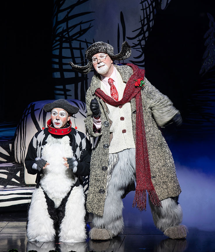 Tommy Martinez as Young Max and Steve Gunderson as Old Max in Dr. Seuss’s How the Grinch Stole Christmas!, 2023. Photo by Jim Cox.