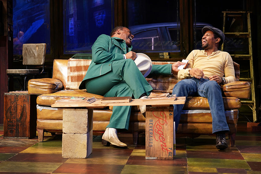 (from left) Harvy Blanks as Shealy and Amari Cheatom as Youngblood in August Wilson’s Jitney, directed by Ruben Santiago-Hudson, runs January 18 – February 23, 2020 at The Old Globe. Photo by Joan Marcus.