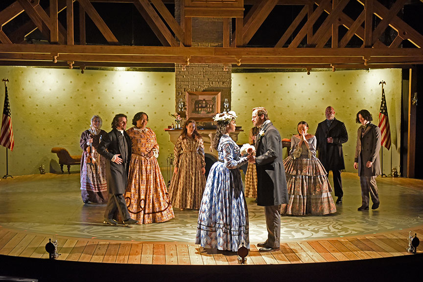 The company of the West Coast premiere of Little Women by Kate Hamill, directed by Sarah Rasmussen, presented in association with Dallas Theater Center, running March 14 – April 19, 2020 at The Old Globe. Photo by Karen Almond.