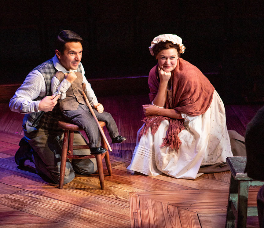 Dan Rosales and Jacque Wilke in Ebenezer Scrooge's BIG San Diego Christmas Show, 2022. Photo by Jim Cox.