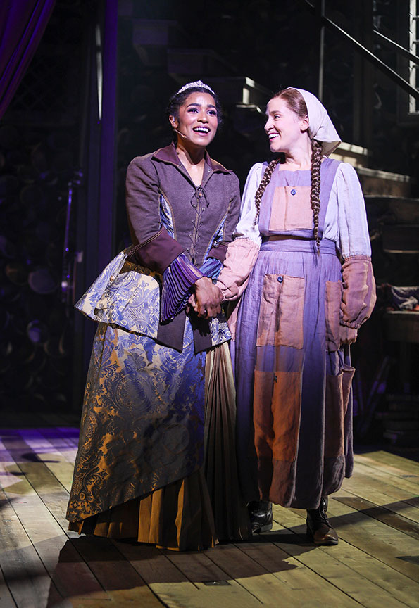 (from left) Taylor Iman Jones as Princess Pea and Betsy Morgan as Miggery Sow in The Tale of Despereaux, book, music, and lyrics by PigPen Theatre Co., based on the novel by Kate DiCamillo and the Universal Pictures animated film, directed by Marc Bruni and PigPen Theatre Co., running July 6 – August 11, 2019 at The Old Globe. Photo by Jim Cox.
