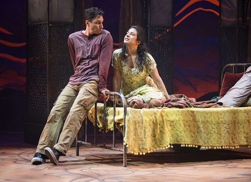 (from left) Antoine Yared as Tariq and Nadine Malouf as Laila in A Thousand Splendid Suns, written by Ursula Rani Sarma, based on the book by Khaled Hosseini, directed by Carey Perloff, and co-produced by American Conservatory Theater, runs May 12 – June 17, 2018 at The Old Globe. Photo by Jim Cox.