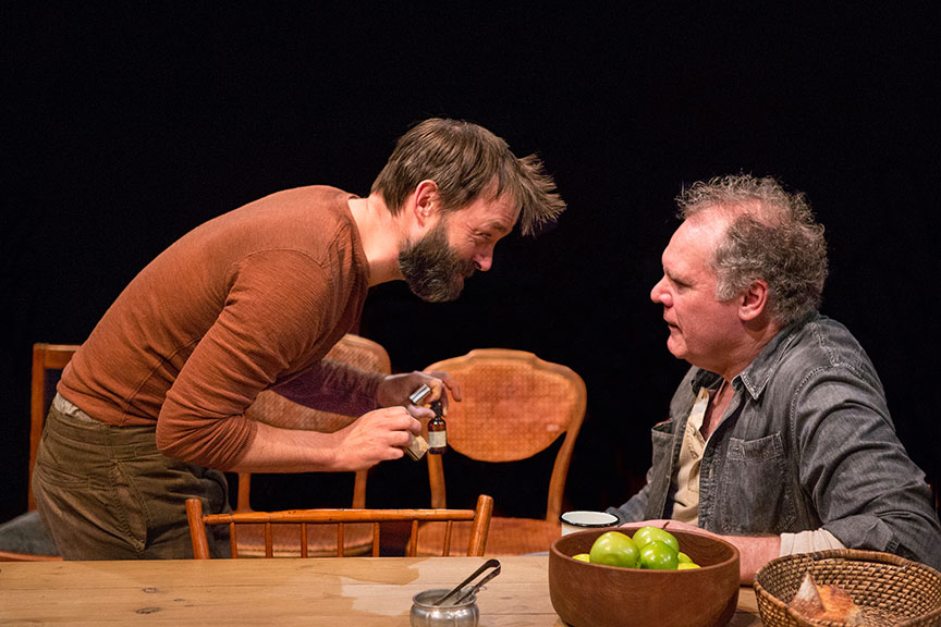 (from left) Jesse Pennington as Ástrov and Jay O. Sanders as Ványa in Uncle Vanya, translated by Richard Pevear and Larissa Volokhonsky, directed and translated by Richard Nelson, running February 10 – March 11, 2018 at The Old Globe. Photo by Jim Cox.
