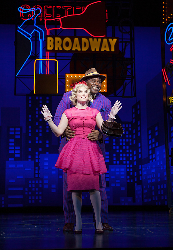 Veronica J. Kuehn as Miss Adelaide and J. Bernard Calloway as Nathan Detroit. Guys and Dolls, with music and lyrics by Frank Loesser, book by Abe Burrows and Jo Swerling, directed and choreographed by Josh Rhodes, runs July 2 - August 13, 2017 at The Old Globe. Photo by Jim Cox.