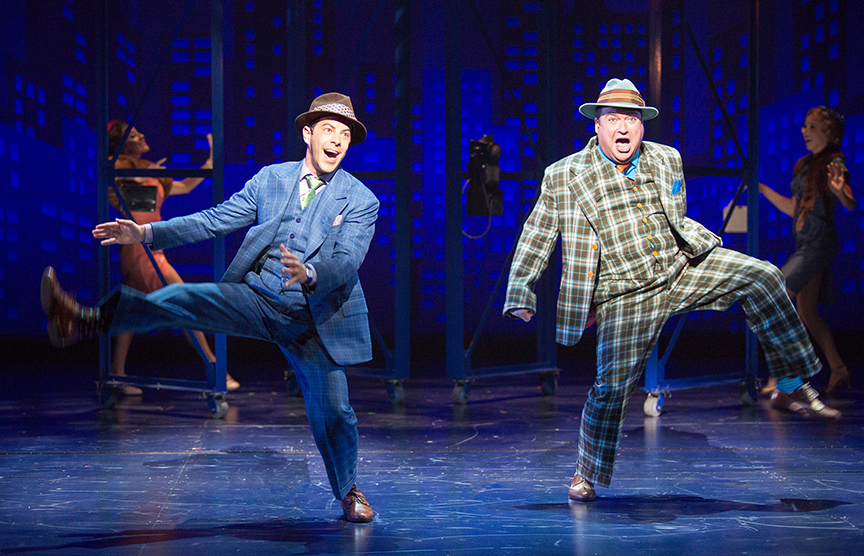 (from left) Matt Bauman as Benny Southstreet and Todd Buonopane as Nicely-Nicely Johnson. Guys and Dolls, with music and lyrics by Frank Loesser, book by Abe Burrows and Jo Swerling, directed and choreographed by Josh Rhodes, runs July 2 - August 13, 2017 at The Old Globe. Photo by Jim Cox.
