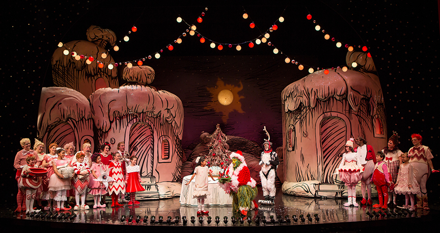 The cast of Dr. Seuss’ How the Grinch Stole Christmas!, directed by James Vásquez, running Nov. 5 – Dec. 26, 2016 at The Old Globe. Photo by Jim Cox.