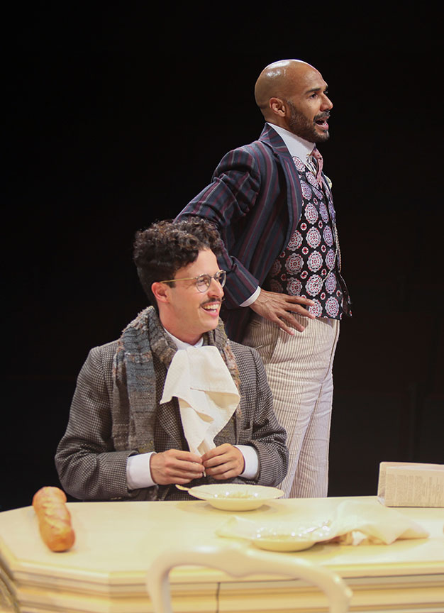 Michael Bradley Cohen as Benjamin Cohen and Luis Vega as Frank Versati in The Underpants, by Steve Martin, directed by Walter Bobbie, and adapted from Carl Sternheim, running July 27 – September 8, 2019 at The Old Globe. Photo by Jim Cox.