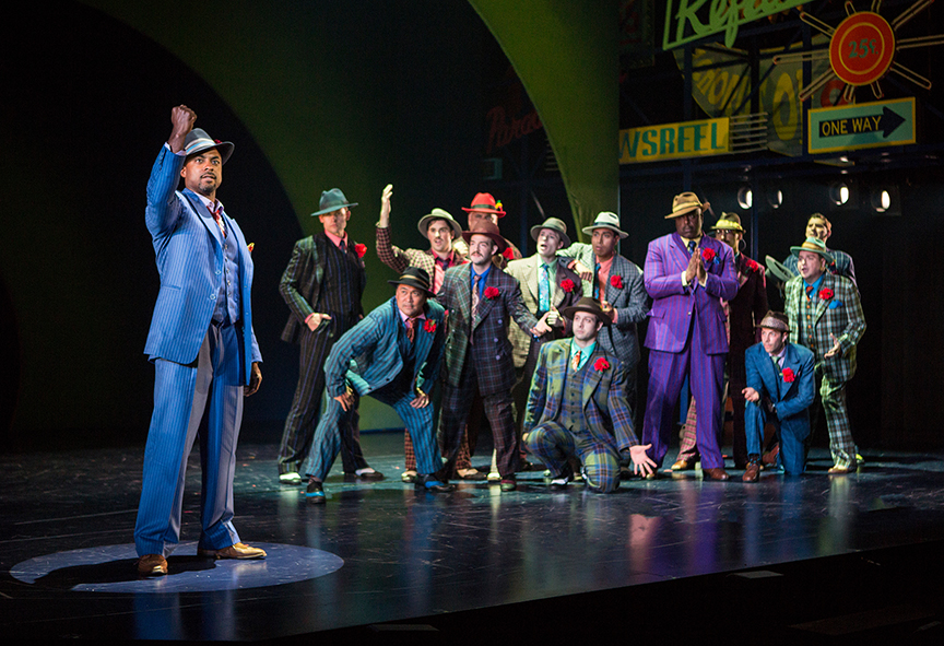 The cast of Guys and Dolls, with music and lyrics by Frank Loesser, book by Abe Burrows and Jo Swerling, directed and choreographed by Josh Rhodes, runs July 2 - August 13, 2017 at The Old Globe. Photo by Jim Cox.