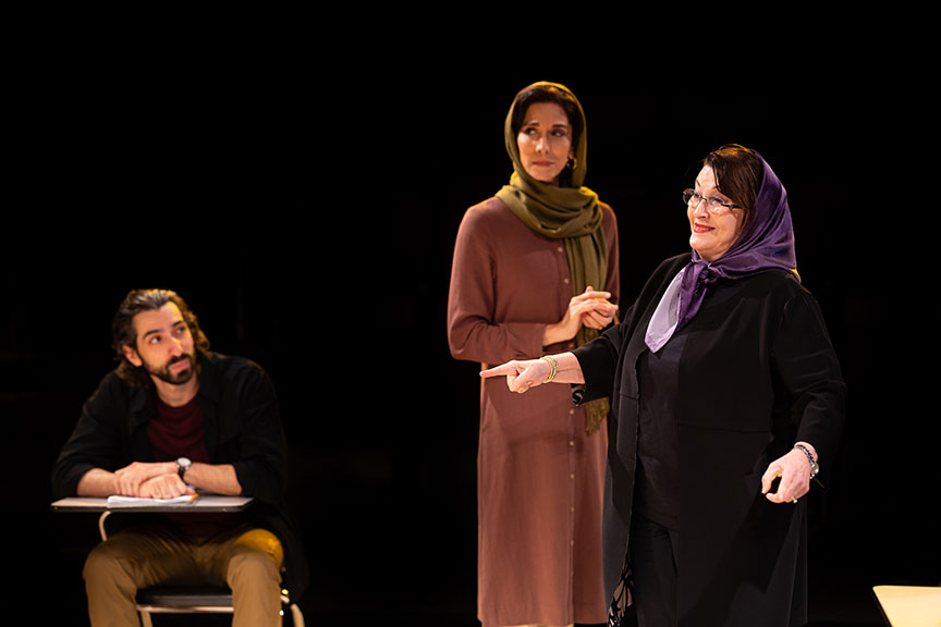 (from left) Joe Joseph, Pooya Mohseni, and Mary Apick in The Old Globe’s production of English. Photo by Rich Soublet II.