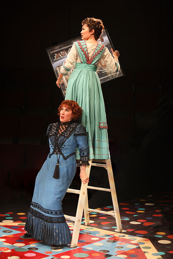 (from left) Joanna Glushak as Gertrude Deuter and Regina De Vera as Louise Maske in The Underpants, by Steve Martin, directed by Walter Bobbie, and adapted from Carl Sternheim, running July 27 – September 8, 2019 at The Old Globe. Photo by Jim Cox.