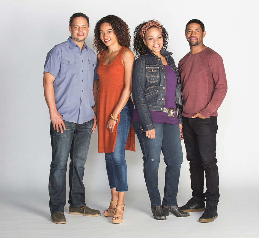 (from left) Brian Marable appears as Reggie, Rachel Nicks as Shanita, Tonye Patano as Faye, and Amari Cheatom as Dez in Dominique Morisseau's Skeleton Crew, directed by Delicia Turner Sonnenberg, in association with MOXIE Theatre, running April 8 – May 7, 2017 at The Old Globe. Photo by Jim Cox.