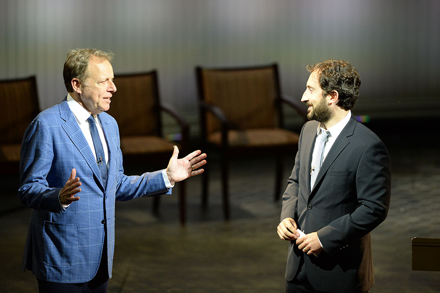 (from left) James Shapiro and Jeremy McCarter hosted Shakespeare in America, 
