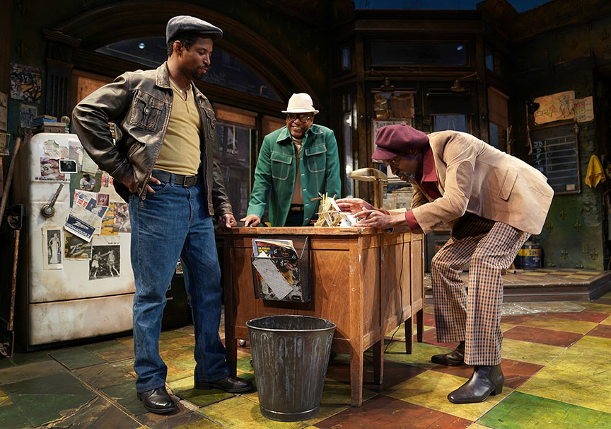 (from left) Amari Cheatom as Youngblood, Harvy Blanks as Shealy, and Brian D. Coats as Philmore in August Wilson’s Jitney, directed by Ruben Santiago-Hudson, runs January 18 – February 23, 2020 at The Old Globe. Photo by Joan Marcus.