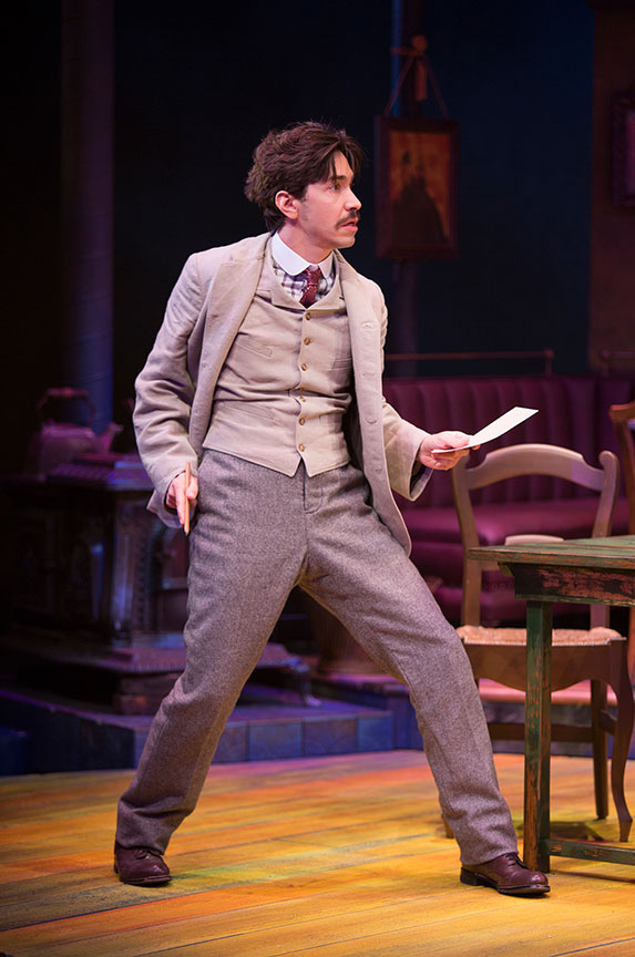 Justin Long as Albert Einstein in Picasso at the Lapin Agile, by Steve Martin, directed by Barry Edelstein, running February 4 - March 12, 2017 at The Old Globe. Photo by Jim Cox.