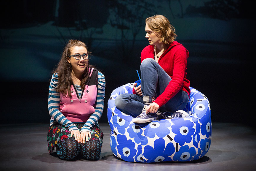 (from left) Livvy Marcus as Hannah and Sophie Hearn as Alice Carter in Life After, running March 22 – April 28, 2019 at The Old Globe. Photo by Jeremy Daniel.