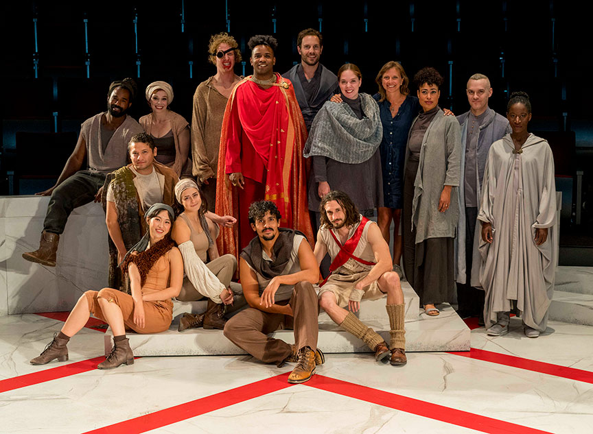 Director Allegra Libonati (back row, fourth from right) with the company of The Old Globe and University of San Diego Shiley Graduate Theatre Program presentation of Shakespeare’s Julius Caesar, October 20–28, 2018 at The Old Globe. Photo by Daren Scott.