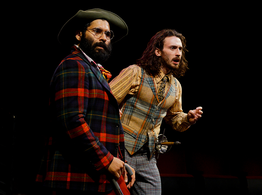 (from left) Christopher Cruz as Sebastian and Mason Conrad as Sir Andrew Aguecheek. Twelfth Night, by William Shakespeare and directed by Jesse Perez, runs November 2 – November 10, 2019 at The Old Globe. Photo by Daren Scott.