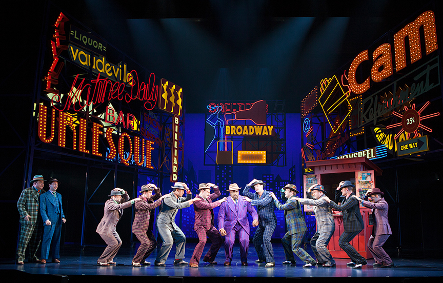 The cast of Guys and Dolls, with music and lyrics by Frank Loesser, book by Abe Burrows and Jo Swerling, directed and choreographed by Josh Rhodes, runs July 2 - August 13, 2017 at The Old Globe. Photo by Jim Cox.