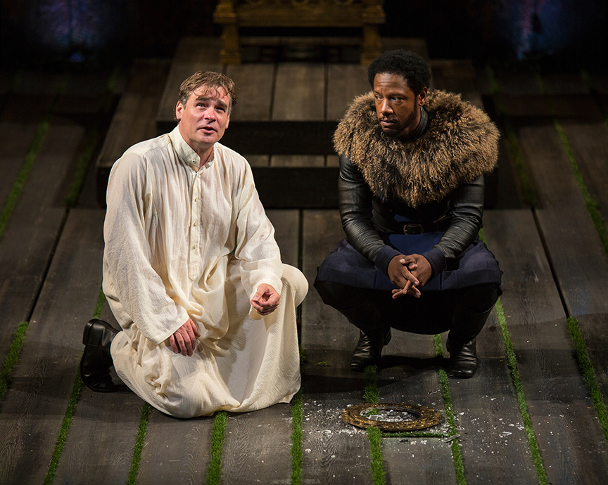 (from left) Robert Sean Leonard as King Richard II and Tory Kittles as Henry Bolingbroke in King Richard II, by William Shakespeare, directed by Erica Schmidt, running June 11 - July 15, 2017. Photo by Jim Cox.