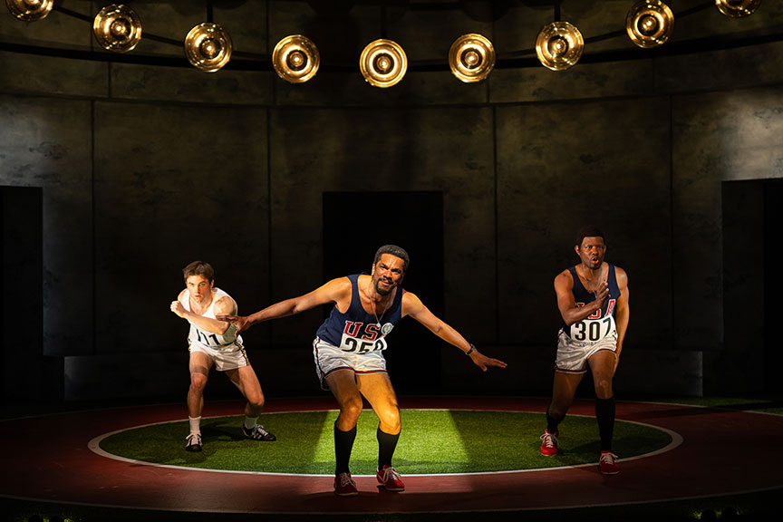 (from left) Patrick Marron Ball as Pete, Biko Eisen-Martin as John Carlos (Los), and Korey Jackson as Tommie in The XIXth. Photo by Rich Soublet II.