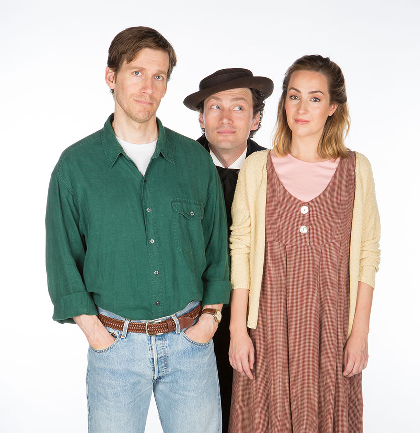 (from left) Andrew Samonsky appears as Benny, Bryce Pinkham as Sam, and Hannah Elless as Joon in Benny & Joon, book by Kirsten Guenther, music by Nolan Gasser, lyrics by Mindi Dickstein, directed by Jack Cummings III, running September 7 – October 22, 2017 at The Old Globe. Photo by Jim Cox.