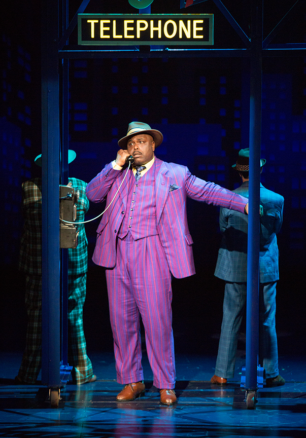 J. Bernard Calloway as Nathan Detroit in Guys and Dolls, with music and lyrics by Frank Loesser, book by Abe Burrows and Jo Swerling, directed and choreographed by Josh Rhodes, runs July 2 - August 13, 2017 at The Old Globe. Photo by Jim Cox.