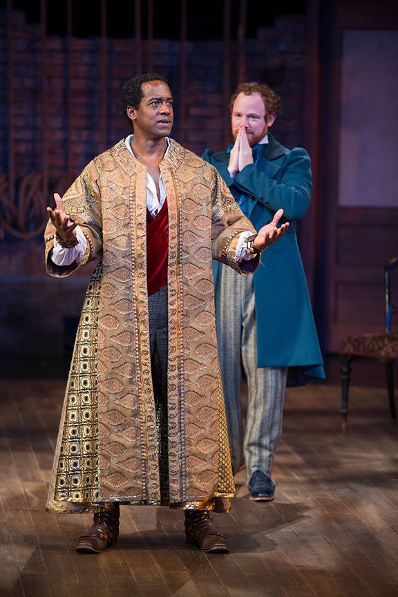 (from left) Albert Jones as Ira Aldridge and Sean Dugan as Pierre Laporte in Lolita Chakrabarti’s Red Velvet, directed by Stafford Arima, running March 25 – April 30, 2017 at The Old Globe. Photo by Jim Cox.