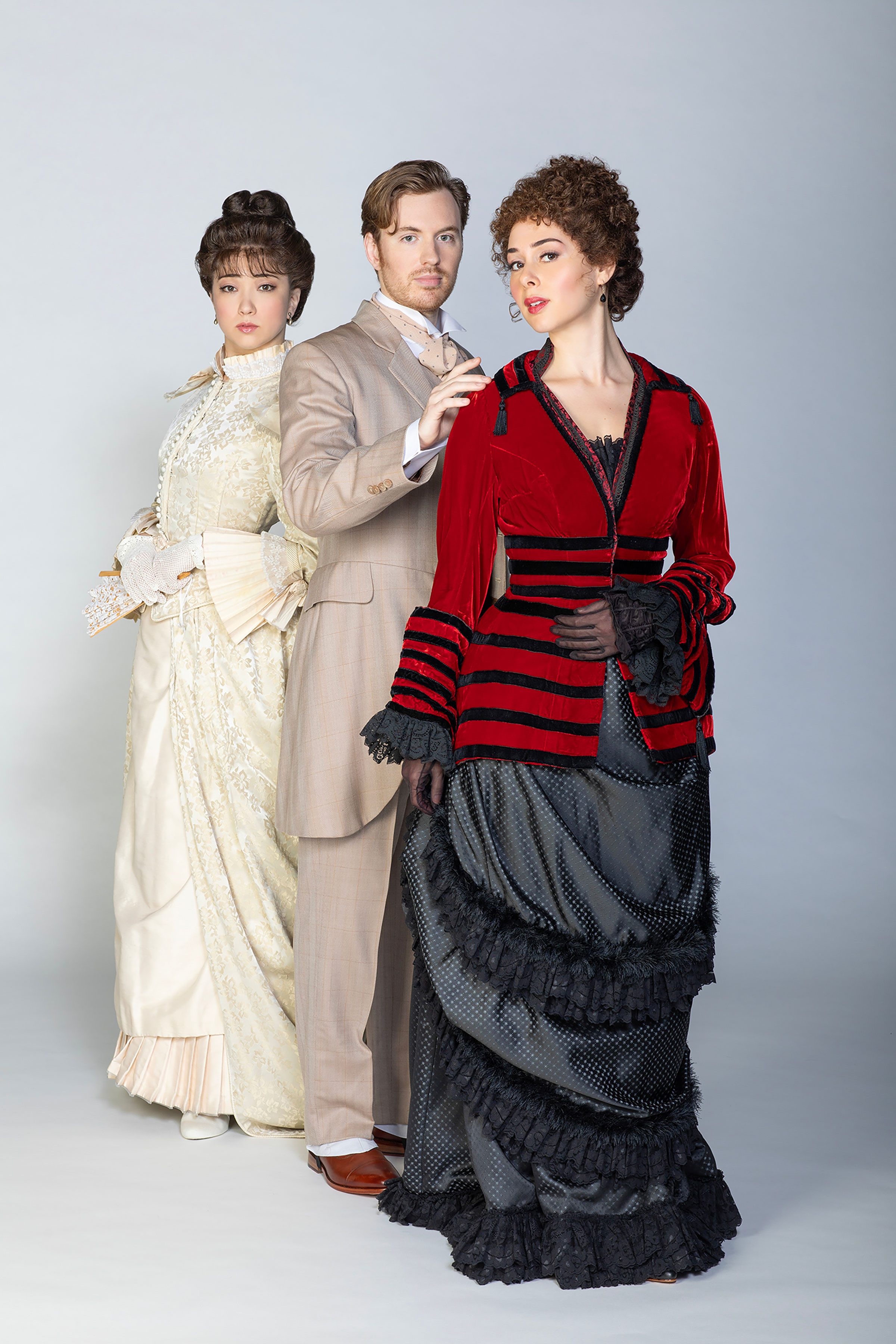 (from left) Delphi Borich as May, Callum Adams as Newland Archer, and Shereen Ahmed as Ellen in The Age of Innocence. Photo by Jim Cox.