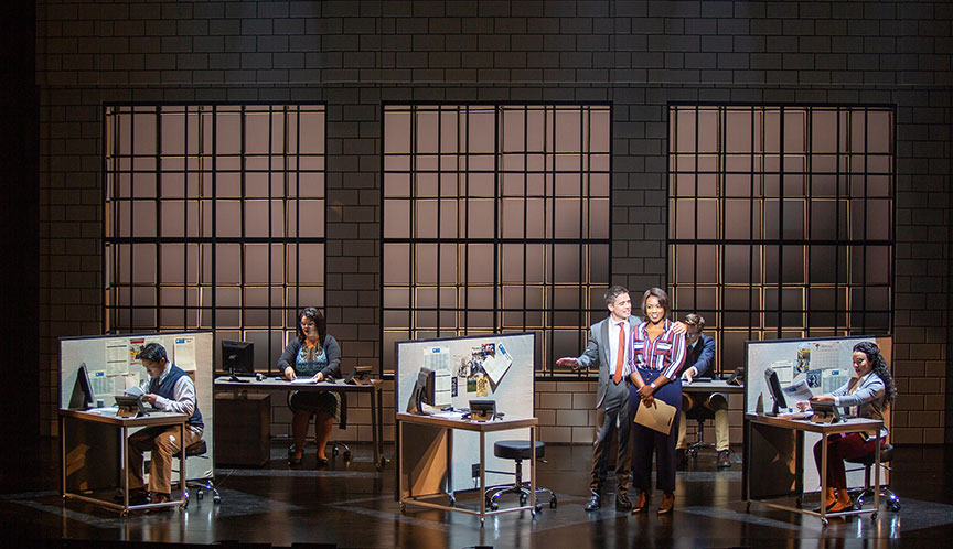 (center) Matt Doyle as Bobby and Patrice Covington as Roz with the cast of The Heart of Rock & Roll, running September 6 – October 21, 2018 at The Old Globe. Photo by Jim Cox. 