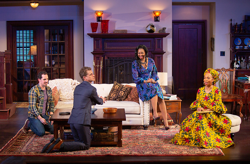 (from left) Anthony Comis as Brad, Lucas Hall as Chris, Ramona Keller as Margaret Munyewa, and Wandachristine as Anne in Familiar