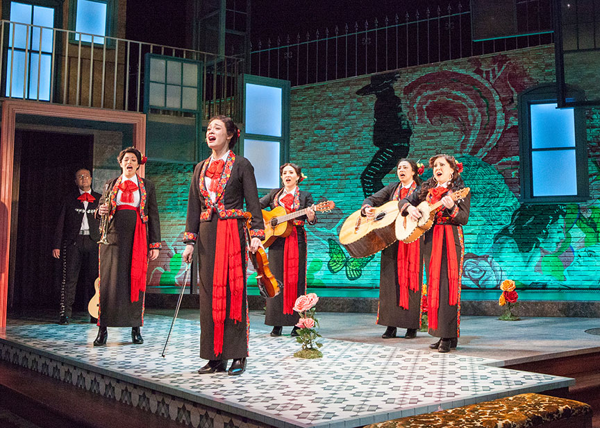 The cast of American Mariachi, written by José Cruz González, directed by James Vásquez, in association with Denver Center for the Performing Arts Theatre Company, running March 23 – April 29, 2018 at The Old Globe. Photo by Jim Cox.